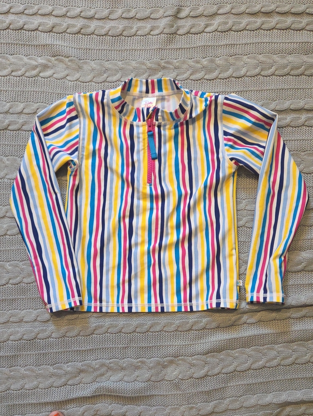 Ruffle Butts Pink Blue Stripe Rash guard long sleeve Swim Shirt Girls Size 7